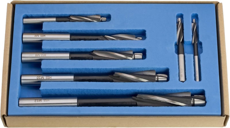 CME Tools 7 pc M2 High-Speed Steel Metric Counterbore Set, with Built-in Pilot, 3 Flute, M3 to M12 - Image 1